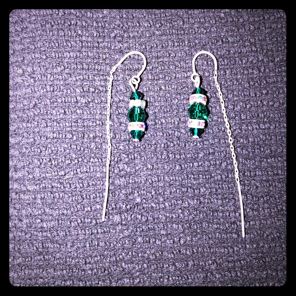 Sterling silver, green and clear Swarovski Crystal
